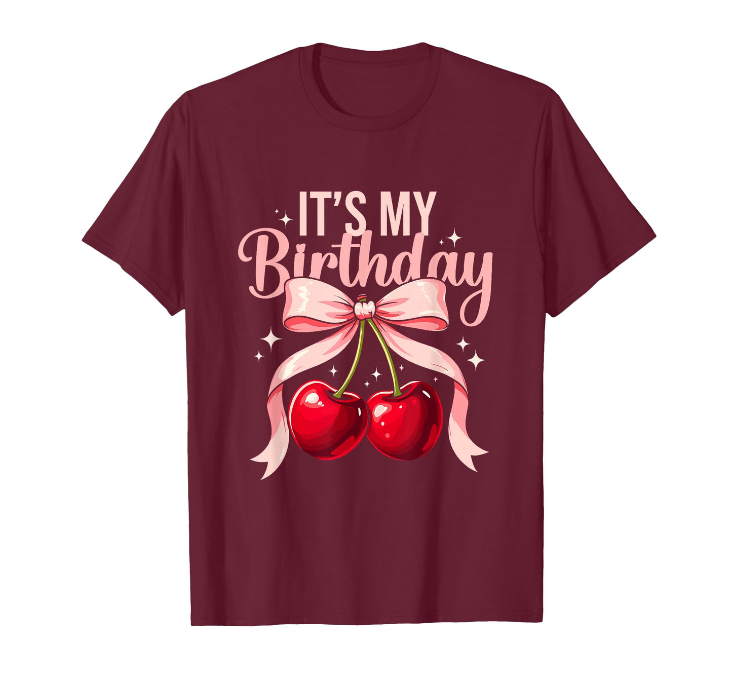 It's My Birthday Coquette Bow Cherry Birthday Girls Women T-Shirt