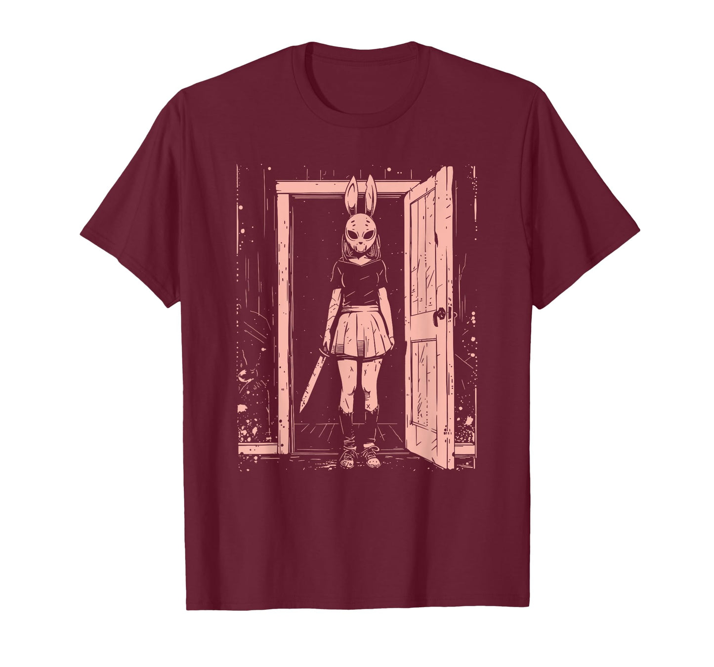 Creepy Girl Bunny Mask Slasher Pastel Goth Anime Horror T-Shirt