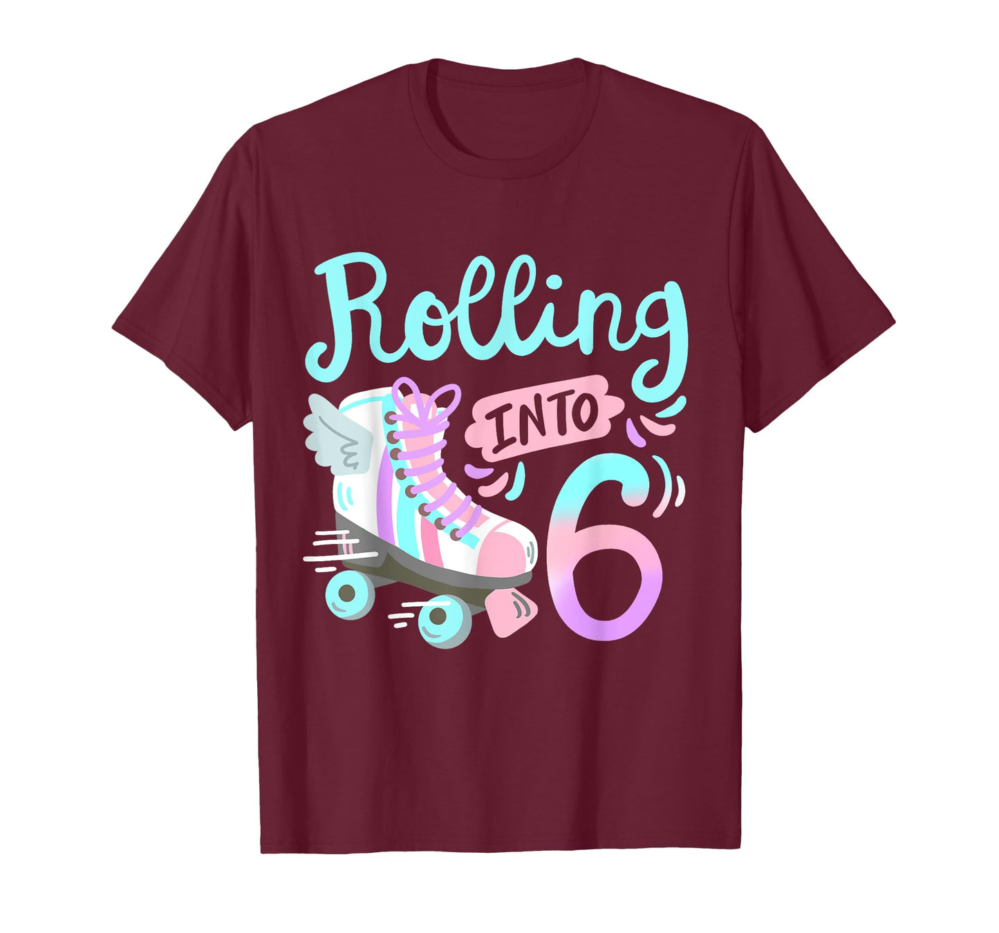 Rolling Into 6 Roller Skates Skater Girl 6th Birthday Party T-Shirt