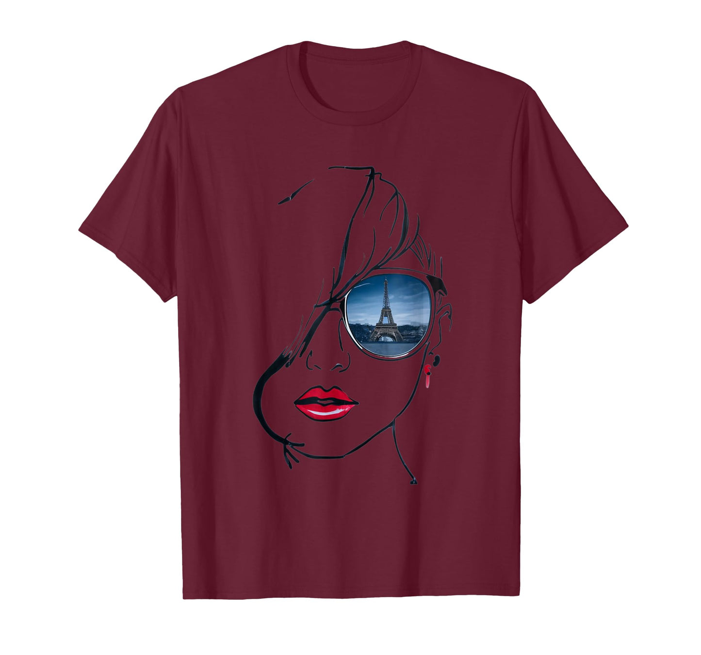 Woman's head lineart, with glasses Eiffel Tower reflection T-Shirt