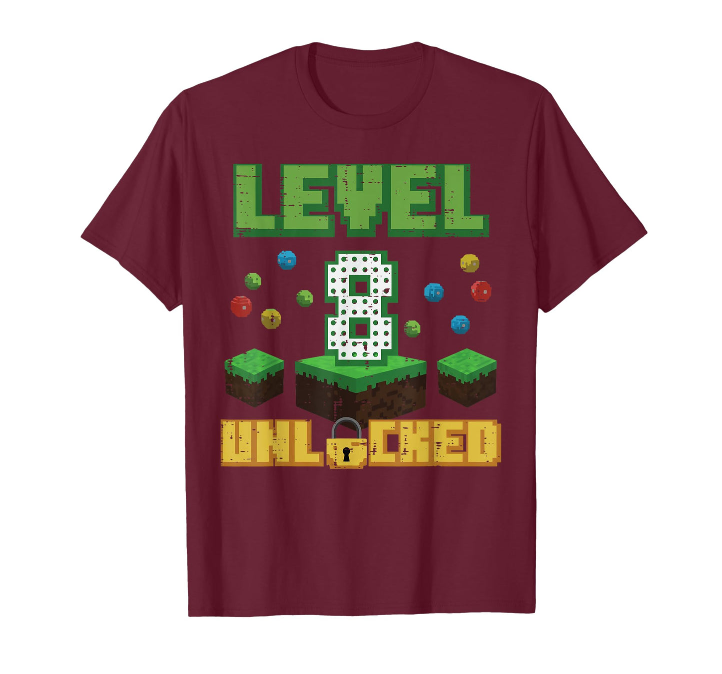 Level 8 Unlocked Pixel Gamer 8th Birthday Gaming Boys Kids T-Shirt