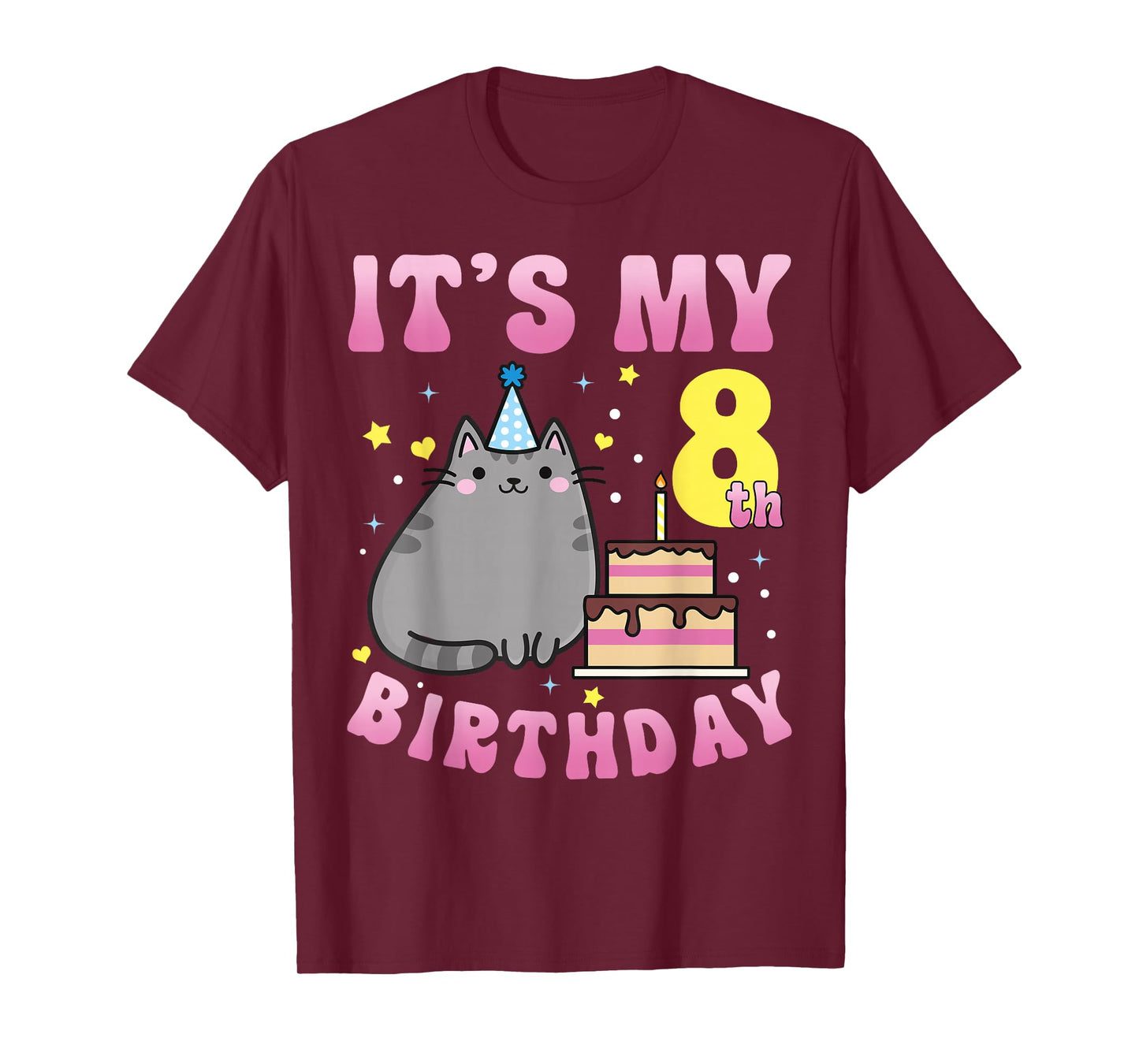 8 Years Old Girl Boy It's My 8th Birthday Cute Kawaii Cat T-Shirt