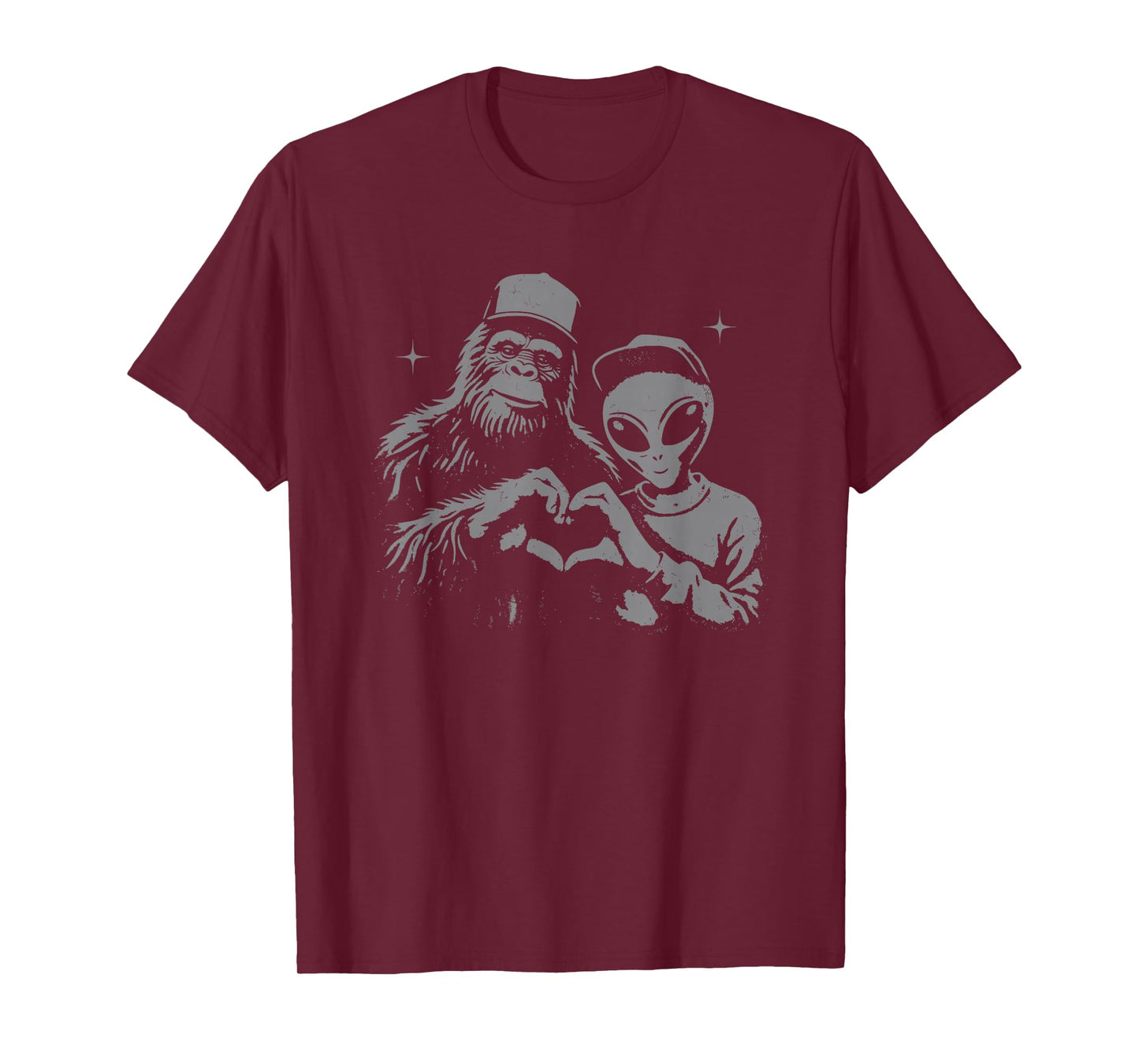 bigfoot and alien Sasquatch love hand sign T-Shirt
