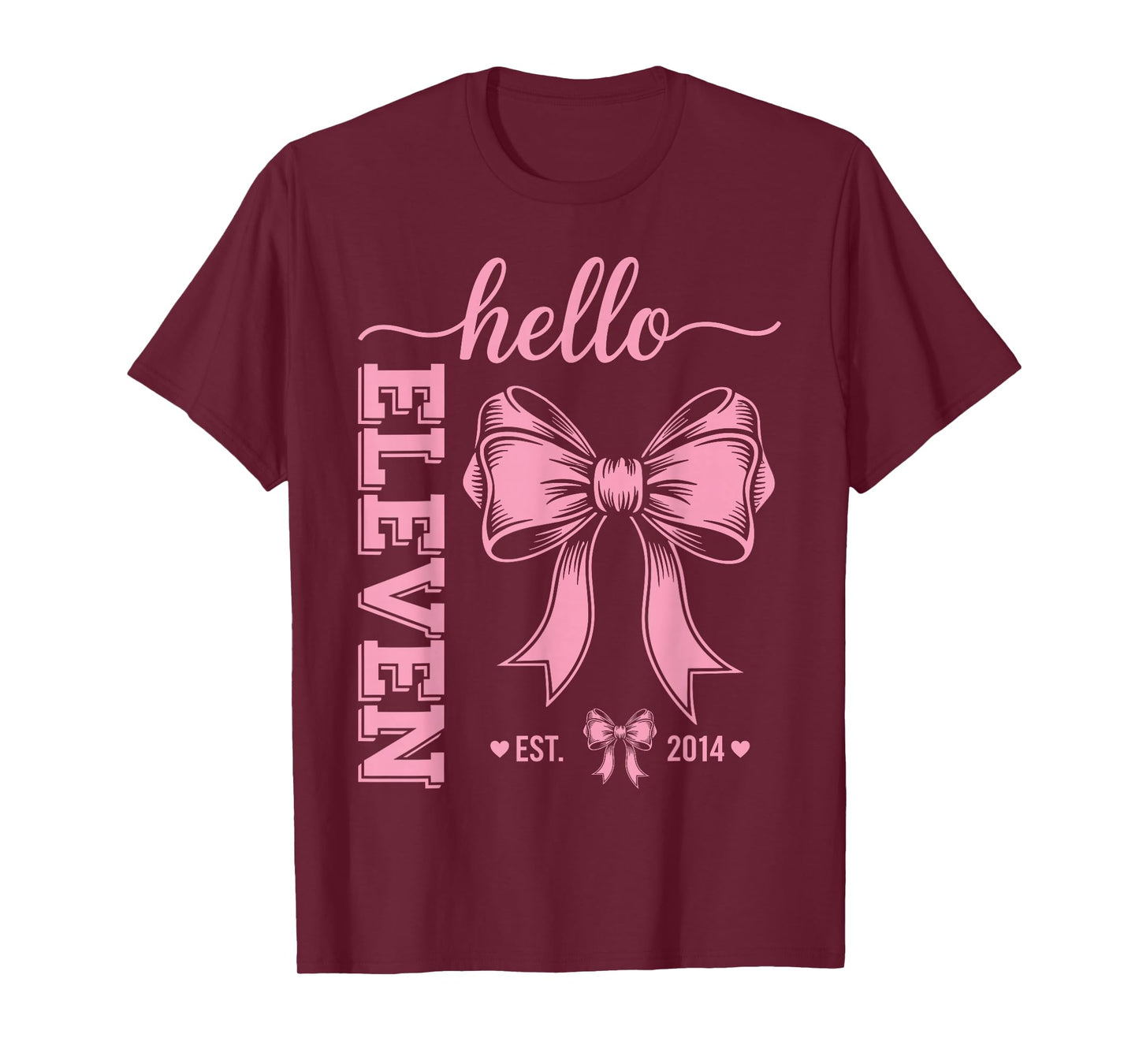 Hello Eleven Est 2014 11th Birthday Girl Coquette Bow T-Shirt