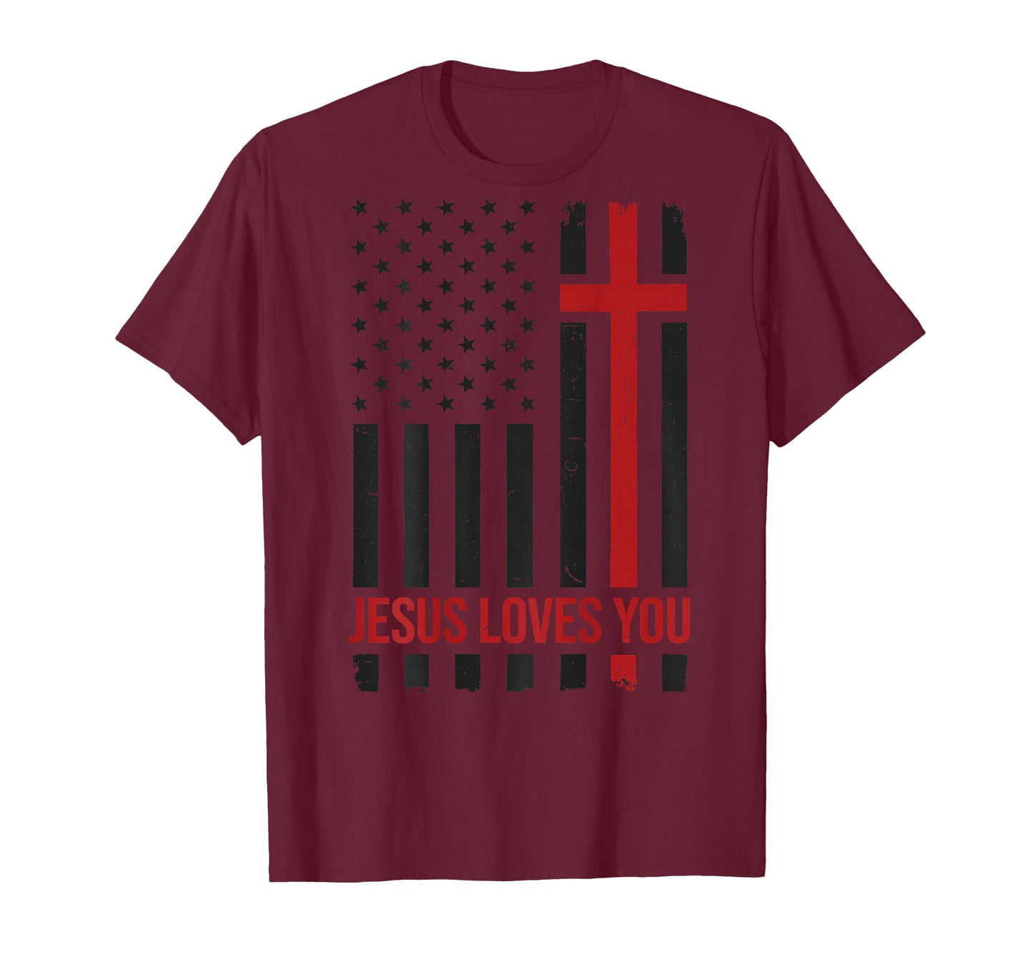 Mens American Flag Jesus Loves You Christian Faith Patriotic T-Shirt