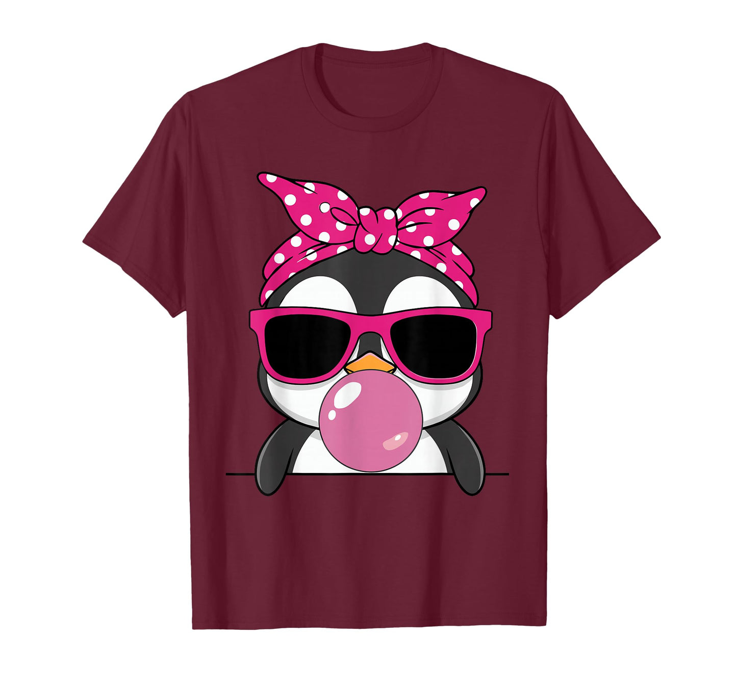 Penguin Kawaii Girl Pink Bandana Funny Penguin Bubblegum T-Shirt