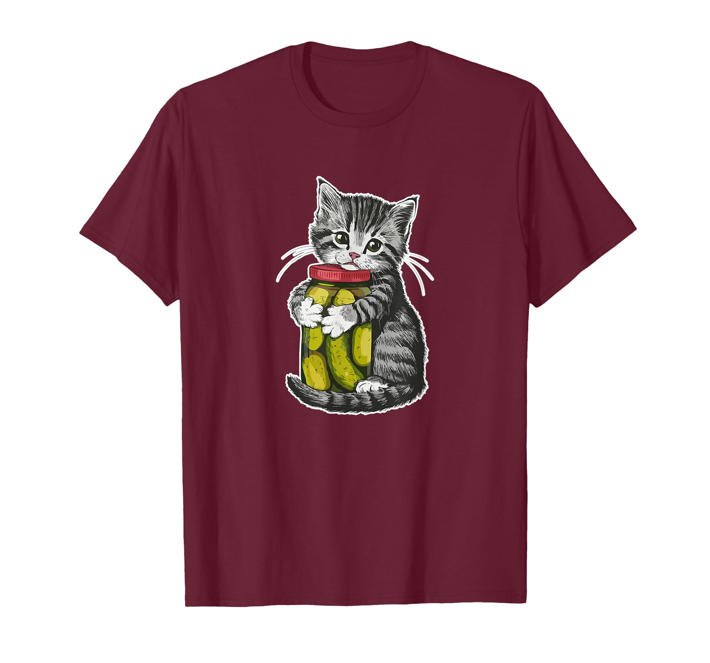 Cute kitten Cat hugging a jar of dill pickles Cat Lovers T-Shirt