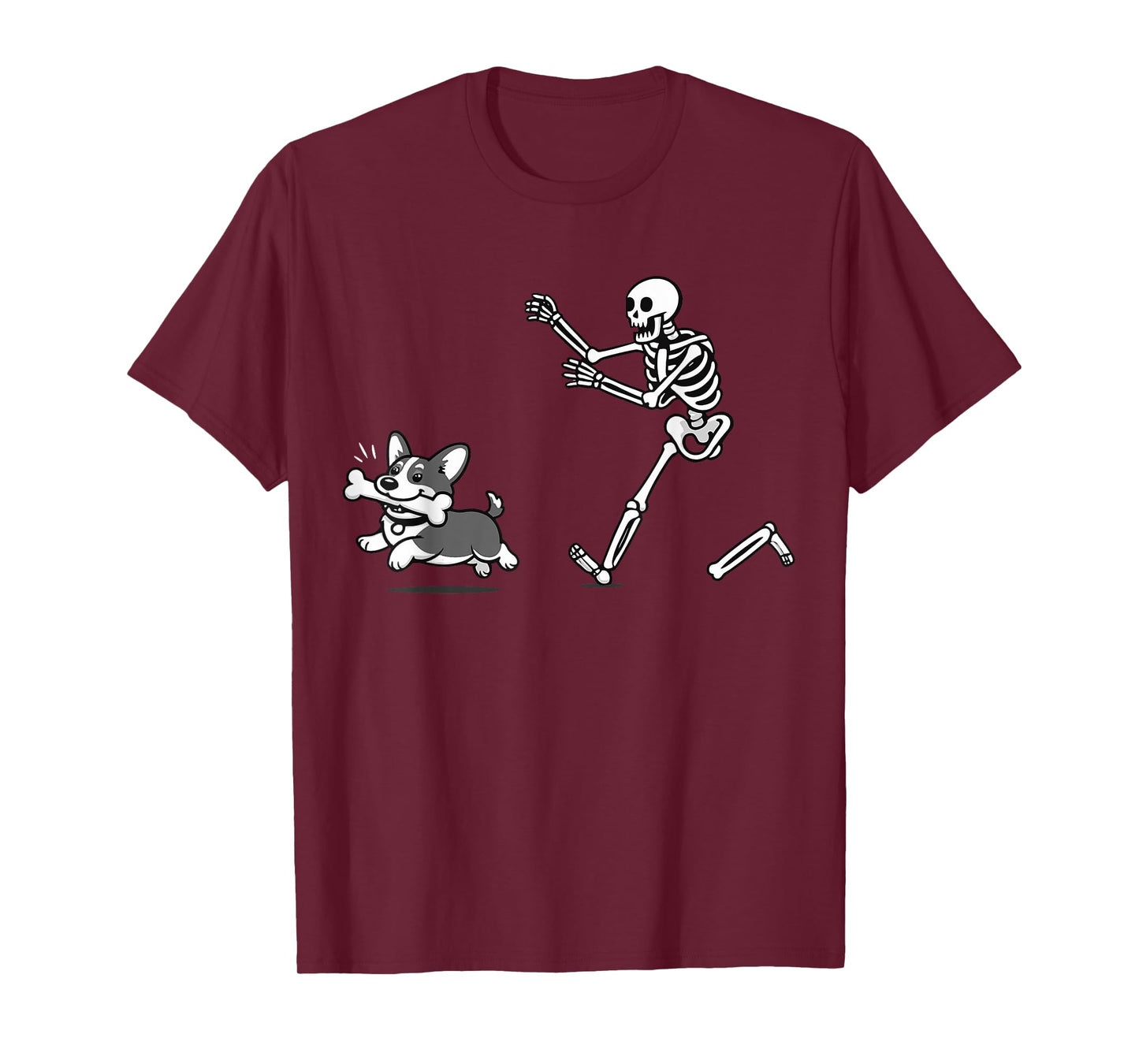 Skeleton Chasing Corgi Halloween Vibe Corgi Dog Lover T-Shirt