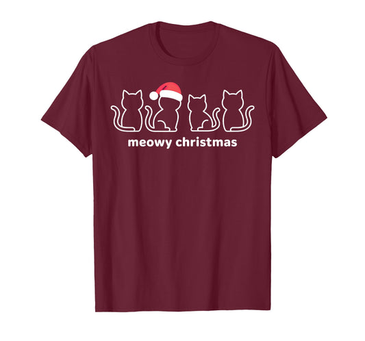 Meowy Catmas Cat Christmas Kitten Cats Santa Hat Xmas T-Shirt