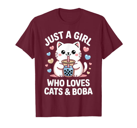 Just A Girl Who Loves Cats and Boba Kawaii Bubble Tea T-Shirt