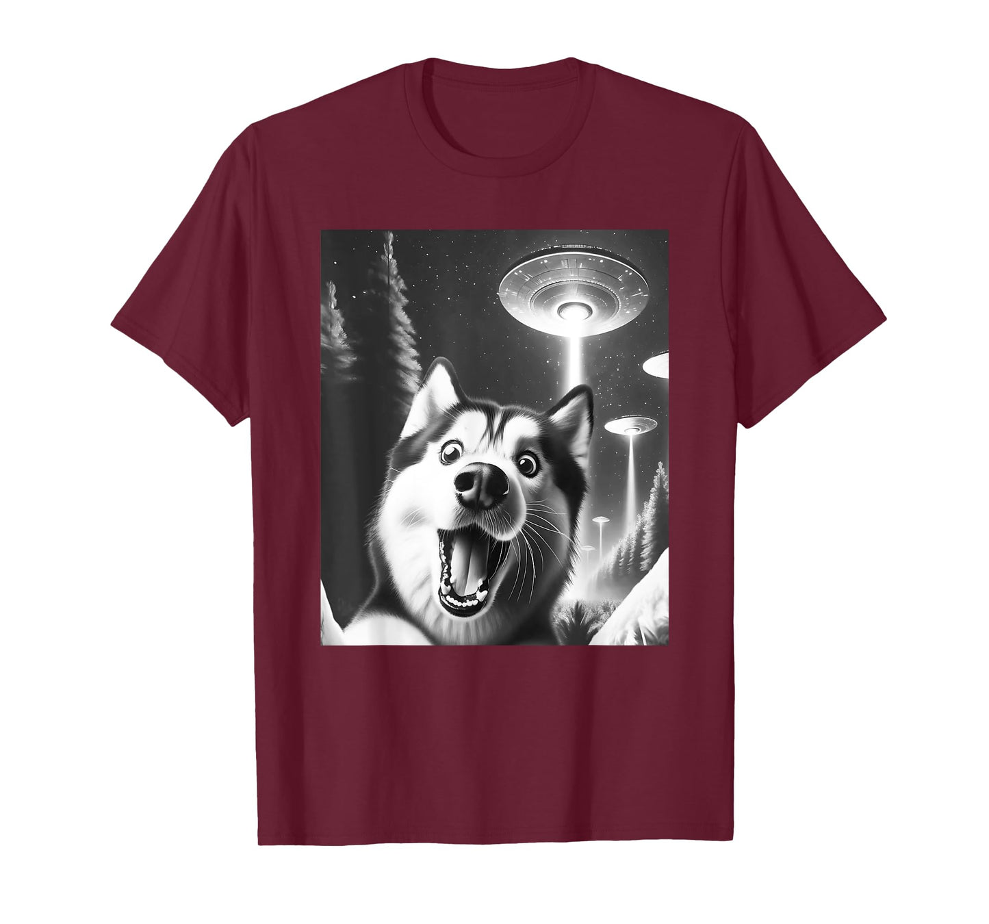 Funny Siberian Husky Alien UFO Taking a Selfie Dog Mom Dad T-Shirt
