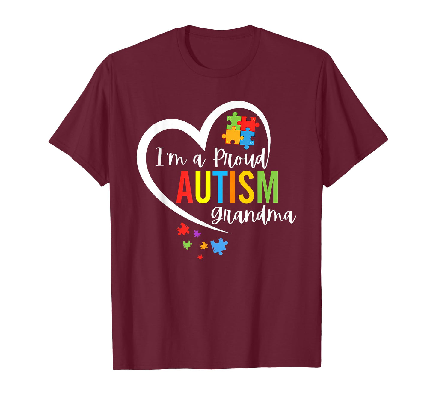 I'm A Proud Grandma Love Heart Autism Awareness Puzzle T-Shirt