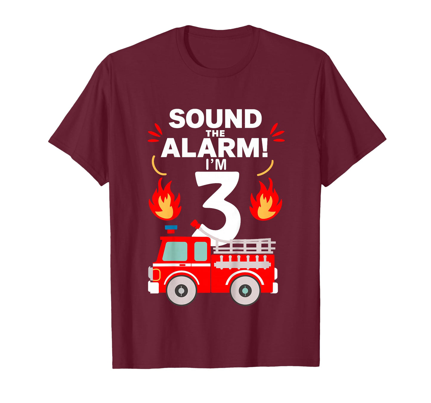 Kids 3rd Birthday Fire Truck 3 Year Old Birthday Boy Firefighter T-Shirt
