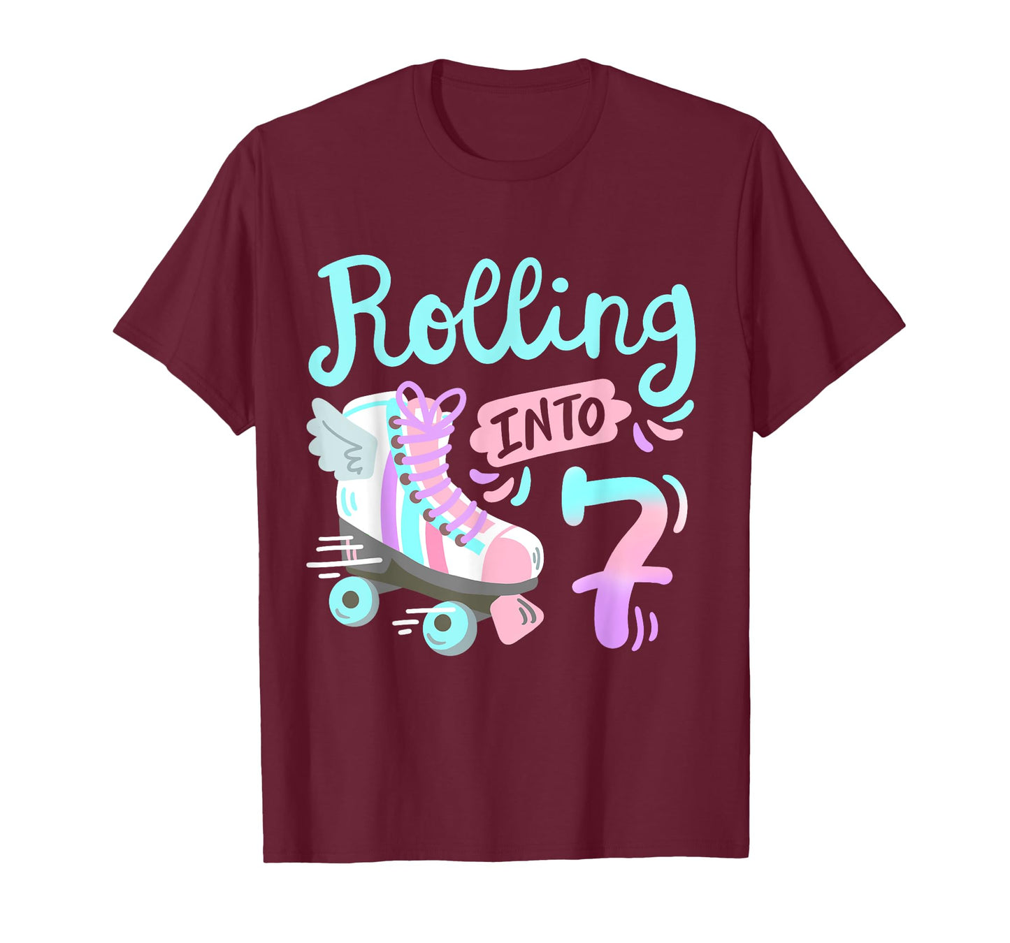Rolling Into 7 Roller Skates Skater Girl 7th Birthday Party T-Shirt
