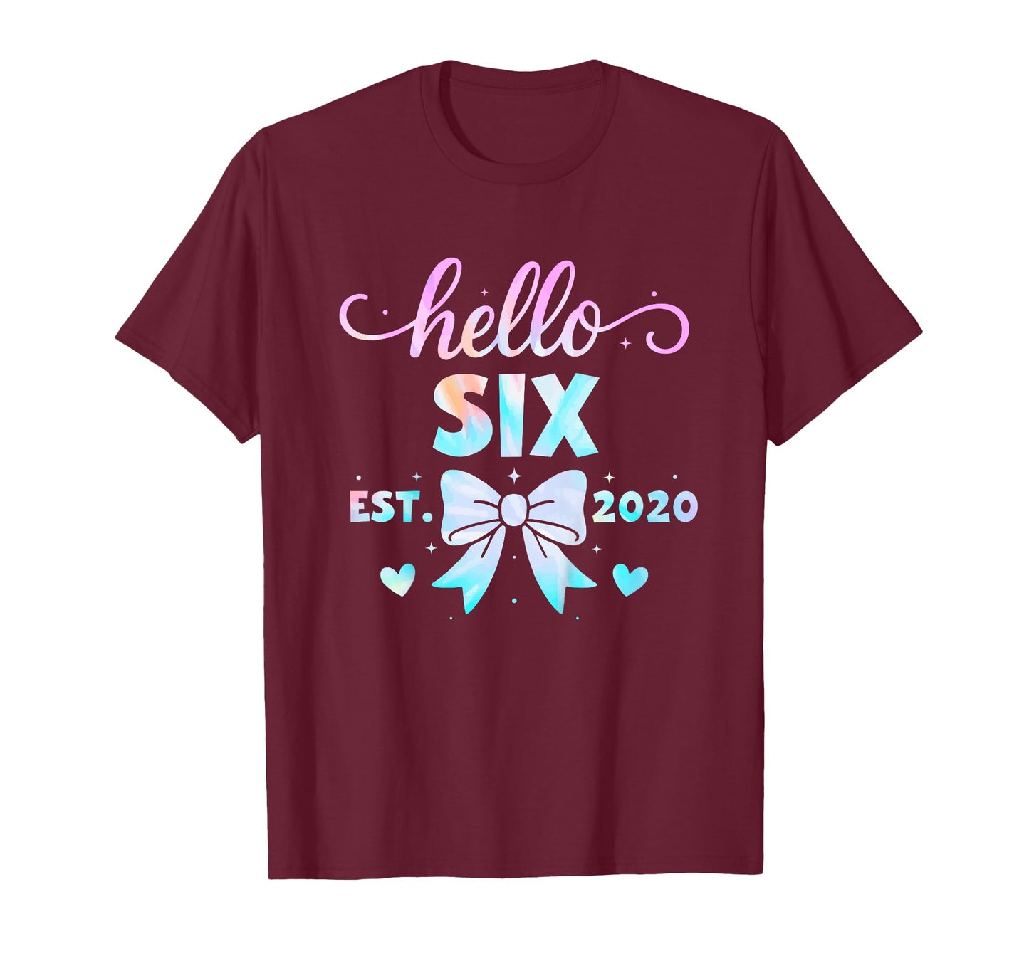 Kids Hello Six Coquette Bow 6th Birthday Girl, 6 Year Old Kids T-Shirt