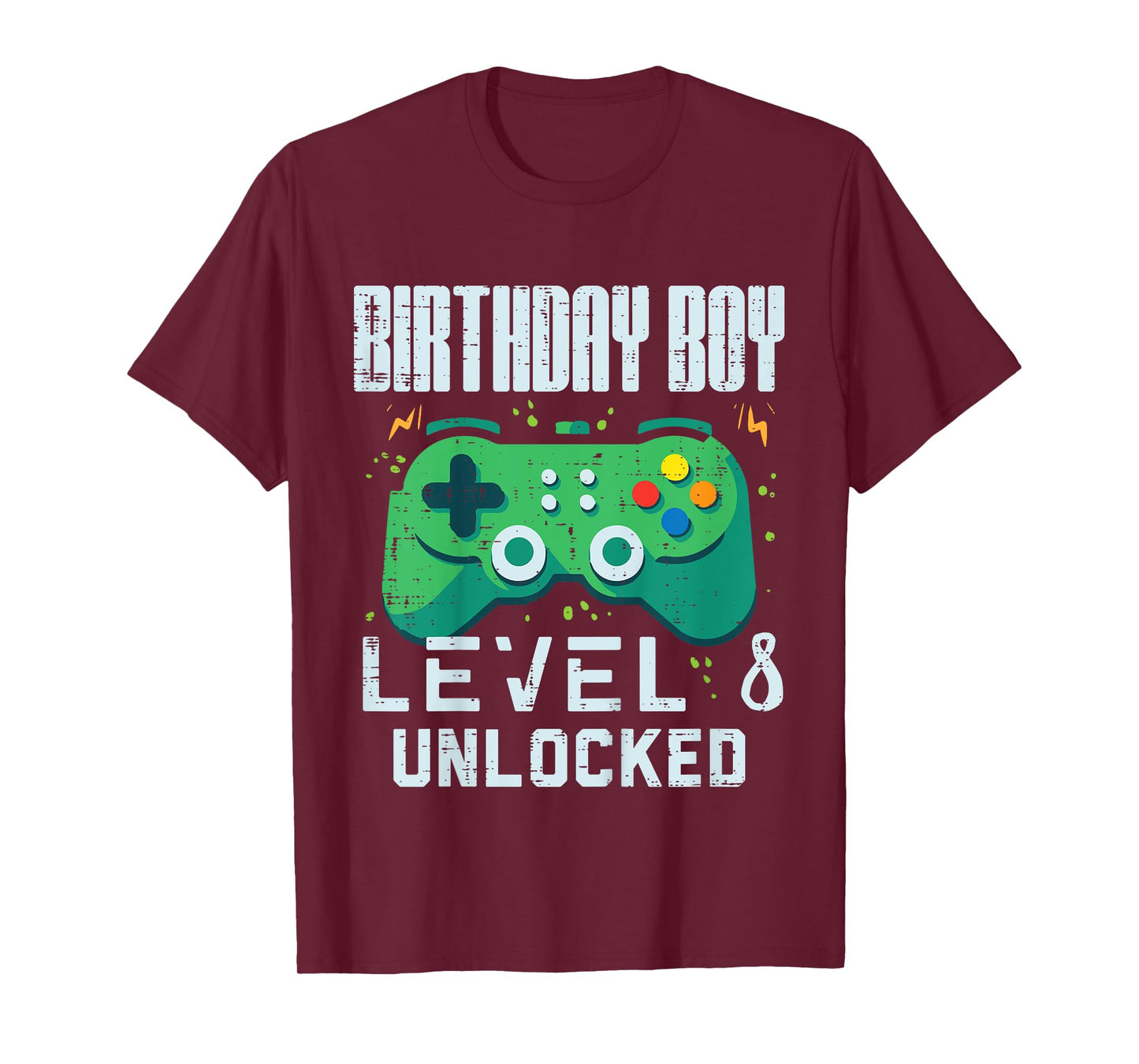 Kids Birthday Boy Level 8 Unlocked Gamer Controller 8th Bday Boys T-Shirt