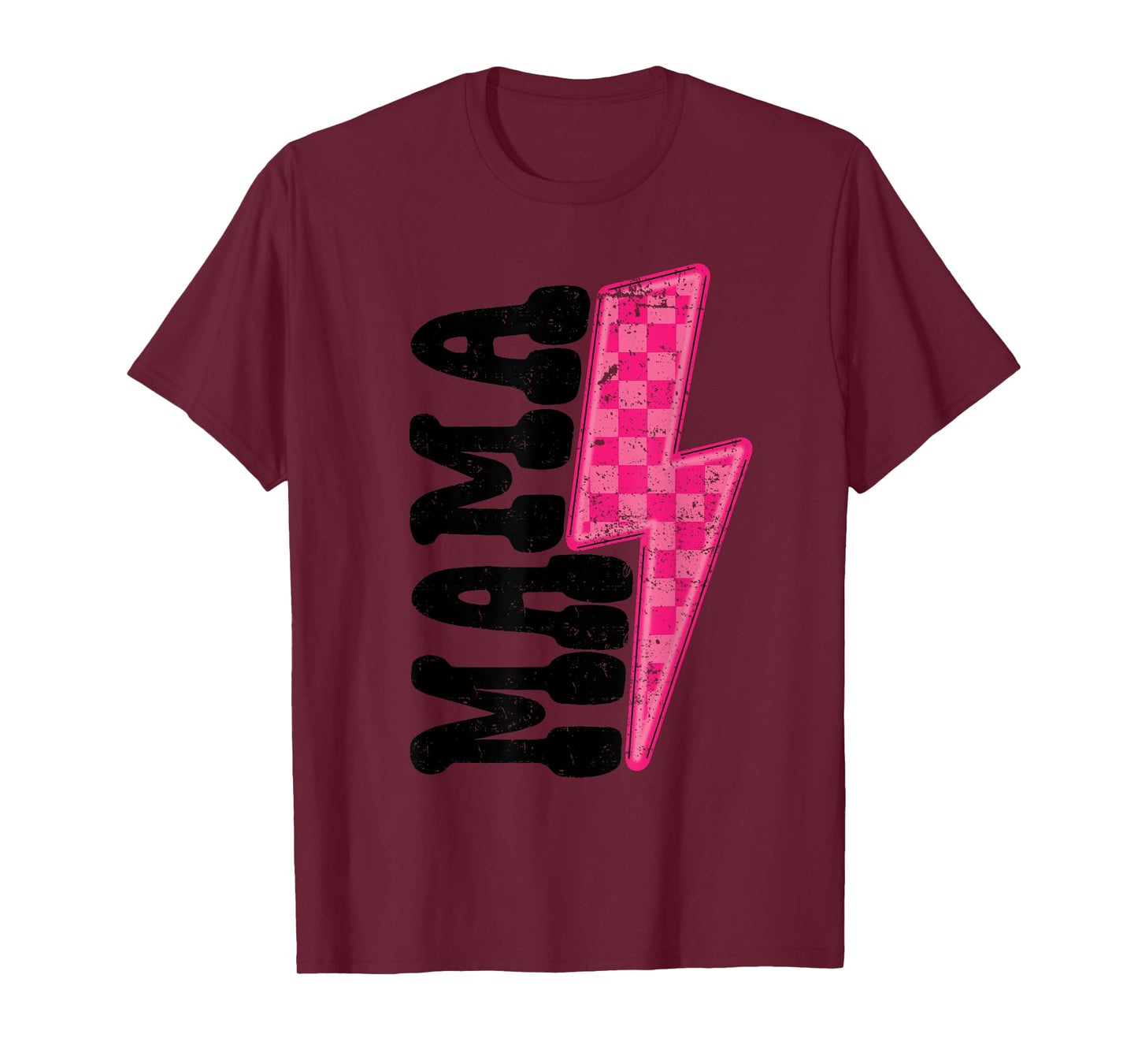 Mama Bolt Pink Checkered Lightning Mama Graphic Mother's Day T-Shirt