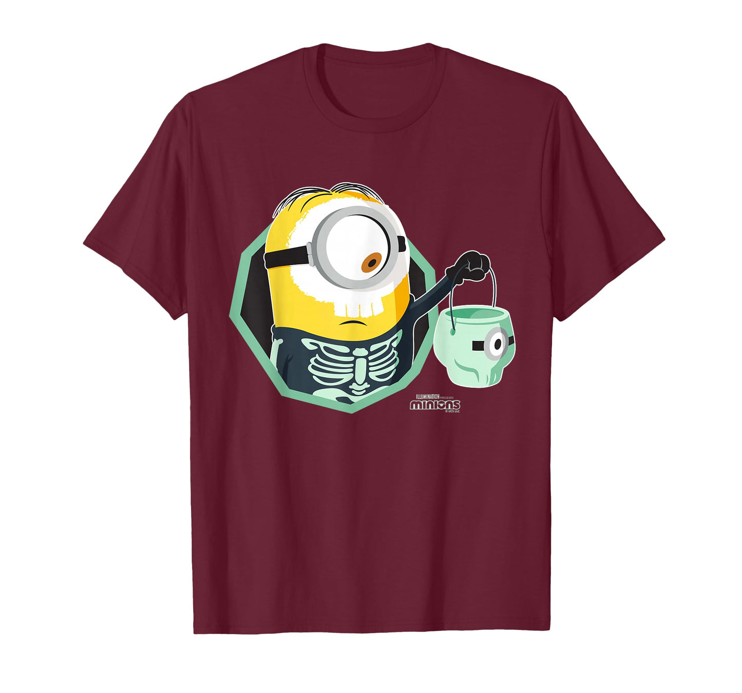 Minions Stuart Skeleton Costume with Bucket T-Shirt