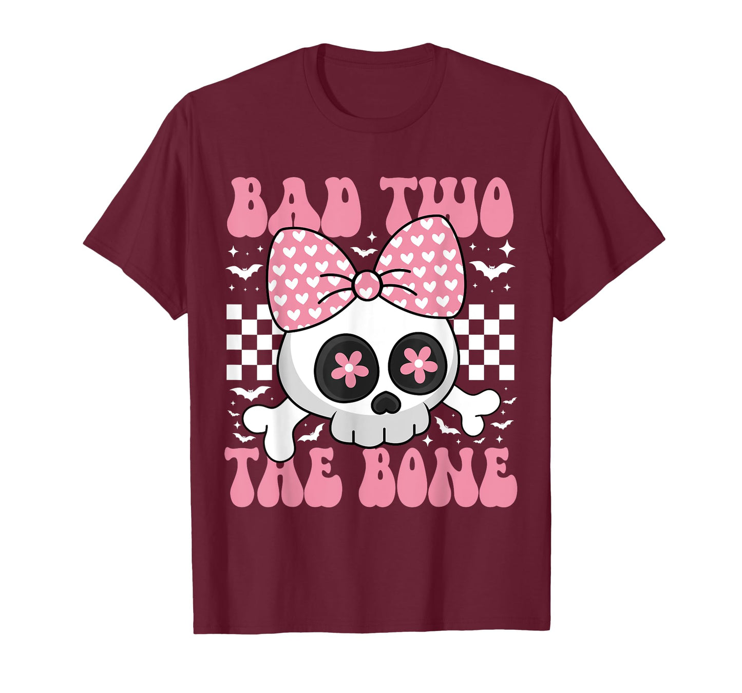 Bad Two The Bone Skull with Pink Bow for Halloween T-Shirt