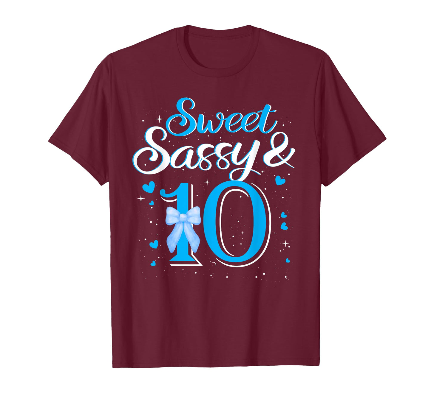Blue Sweet Sassy And 10th Ten Bow Birthday 10 Year Old Kids T-Shirt