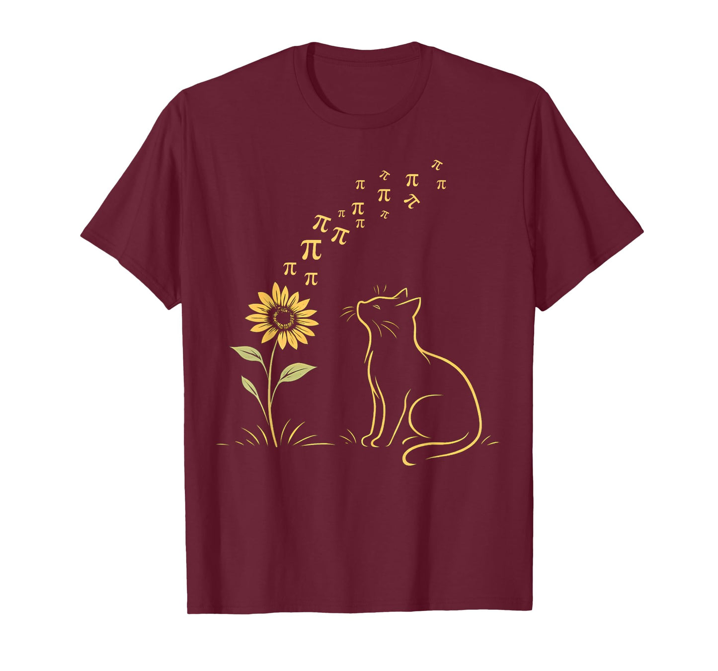 Cat Sunflower Pi Day Math Teacher Sunshine Kitty Pi Symbols T-Shirt