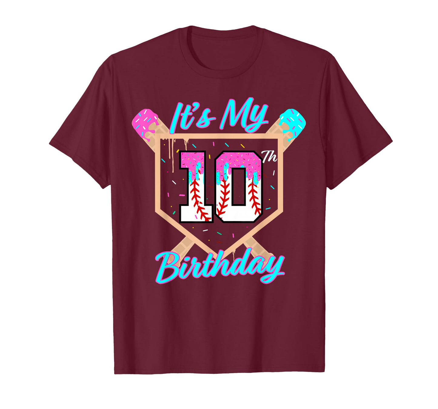 Baseball 10 Year Old Ice Cream Drip 10th Birthday Boy 10 T-Shirt