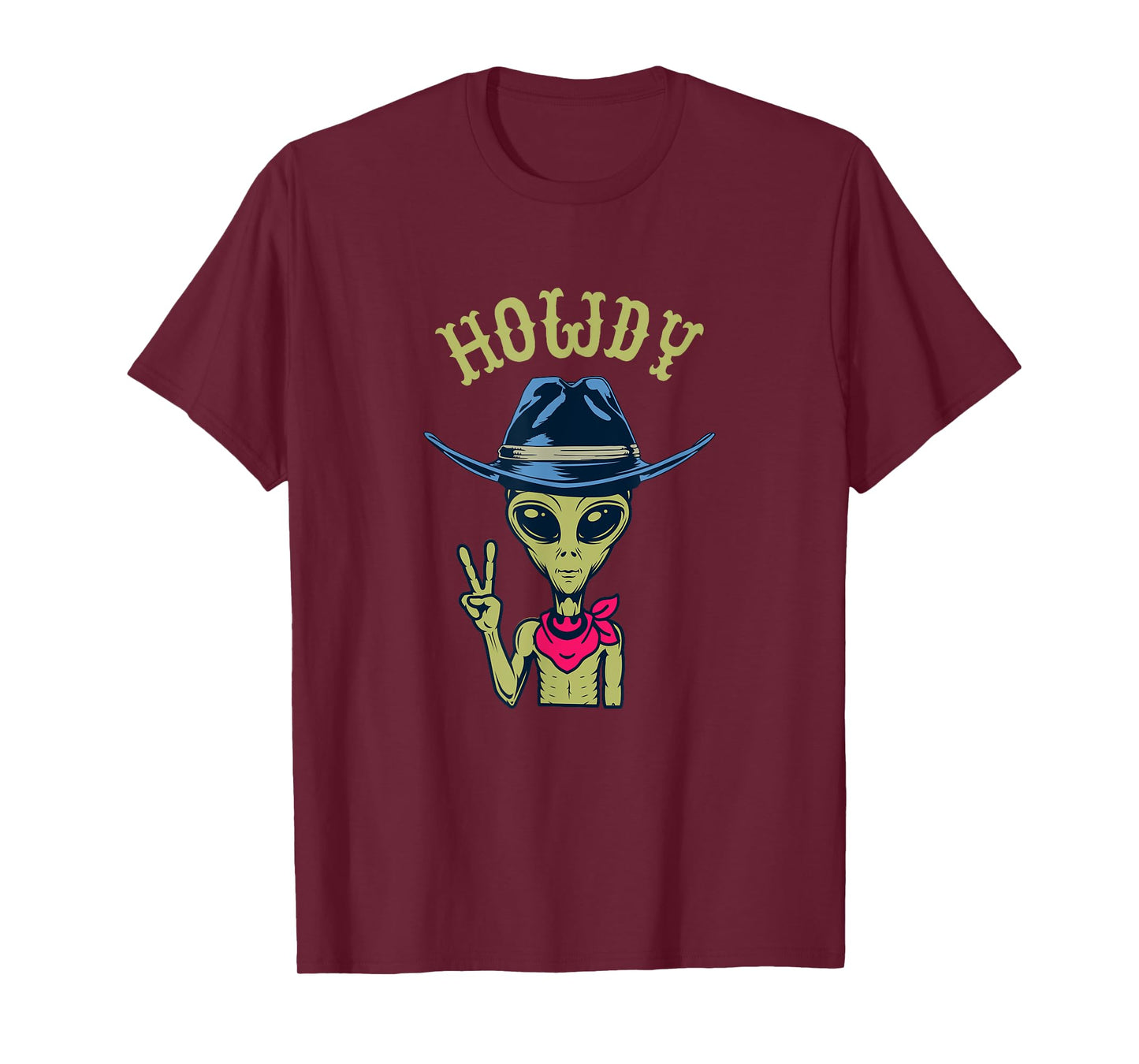 Funny Alien Cowboy Hat Howdy Peace Sign T-Shirt