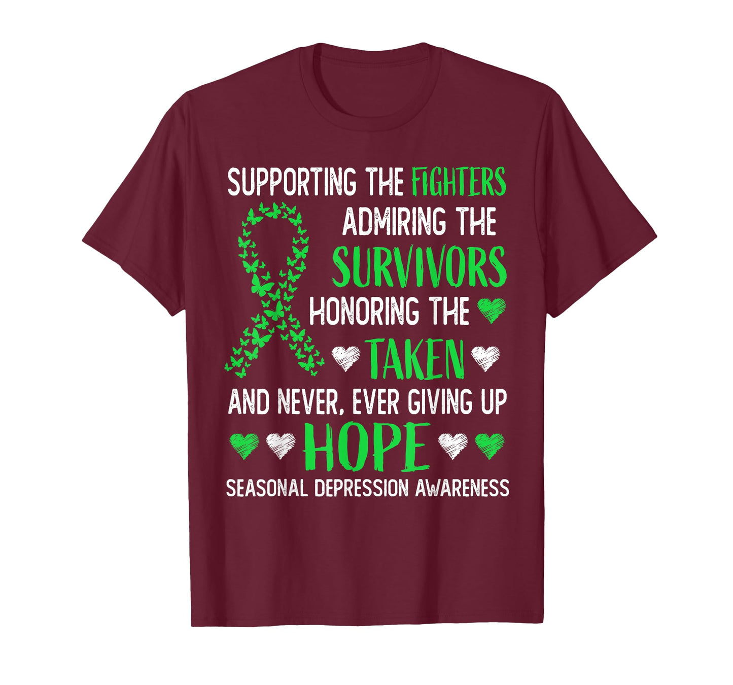 Seasonal Depression Awareness Green Ribbon Survivor Fighter T-Shirt