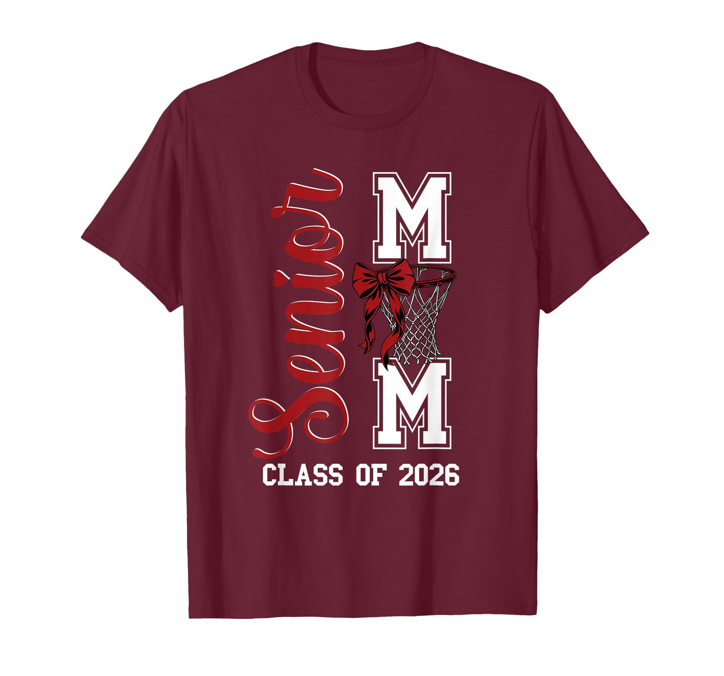 Red Basketball Bow Senior Mom Mama Class of 2026 Graduation T-Shirt