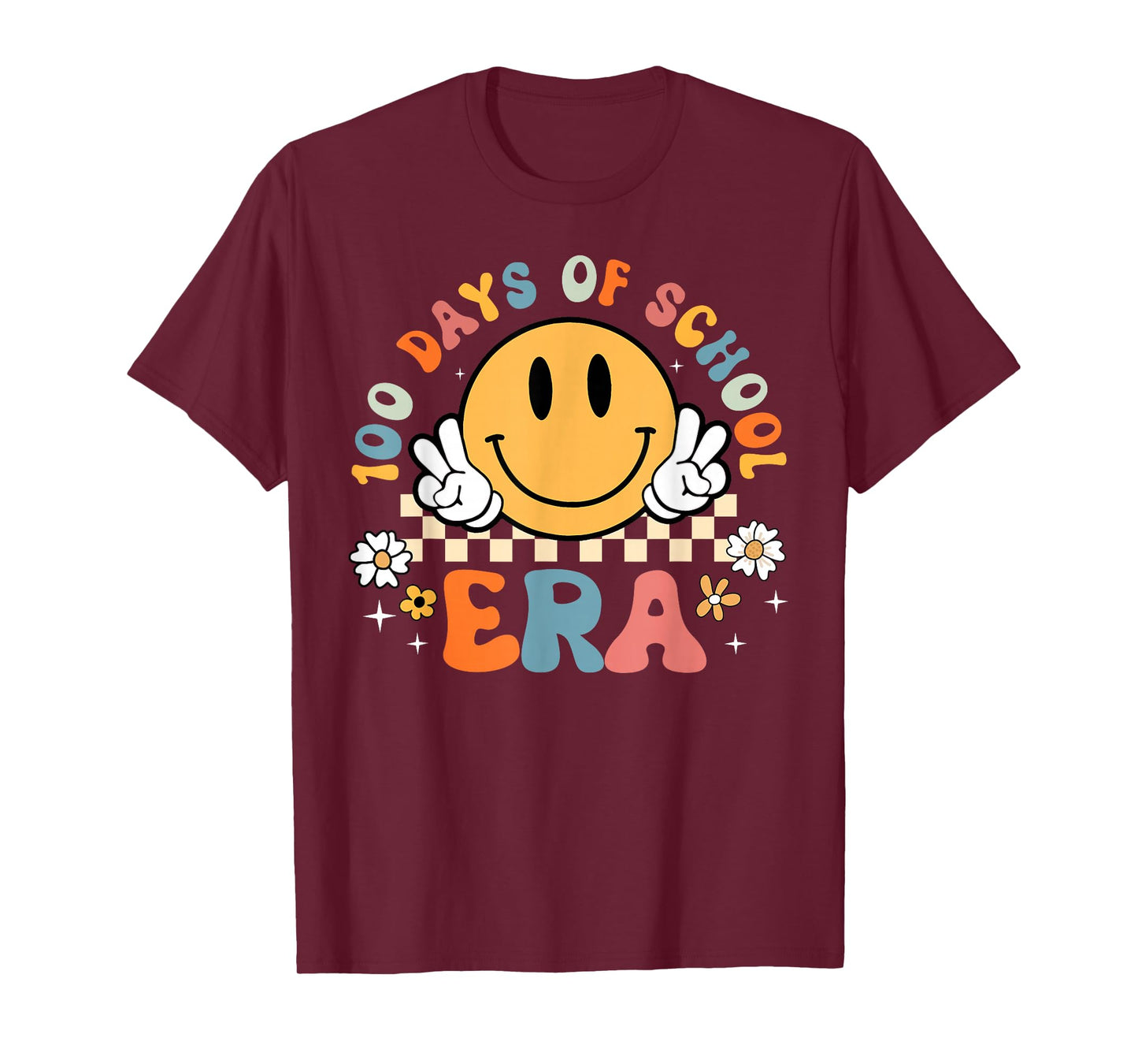 100 Days of School Era Groovy 100th Day School Hippie Face T-Shirt
