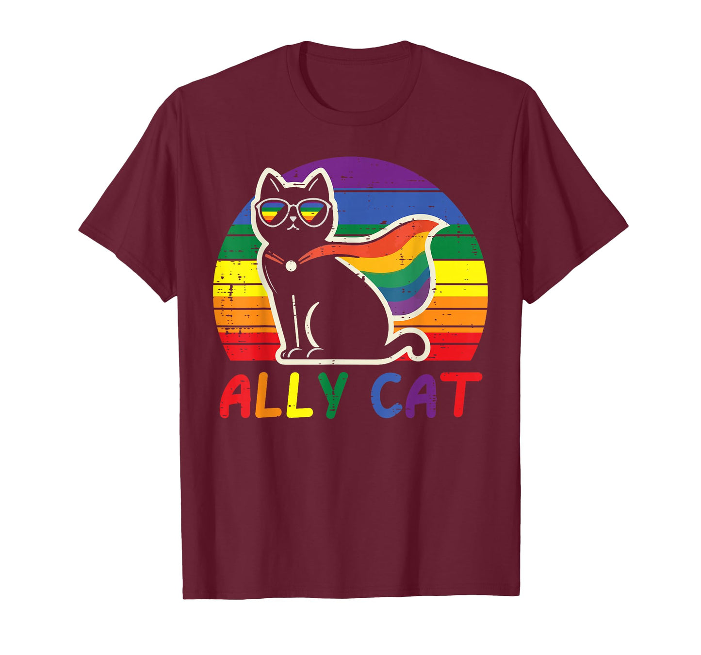 Gay Pride Month Ally Cat Funny LGBTQ Rainbow Men Women Kids T-Shirt