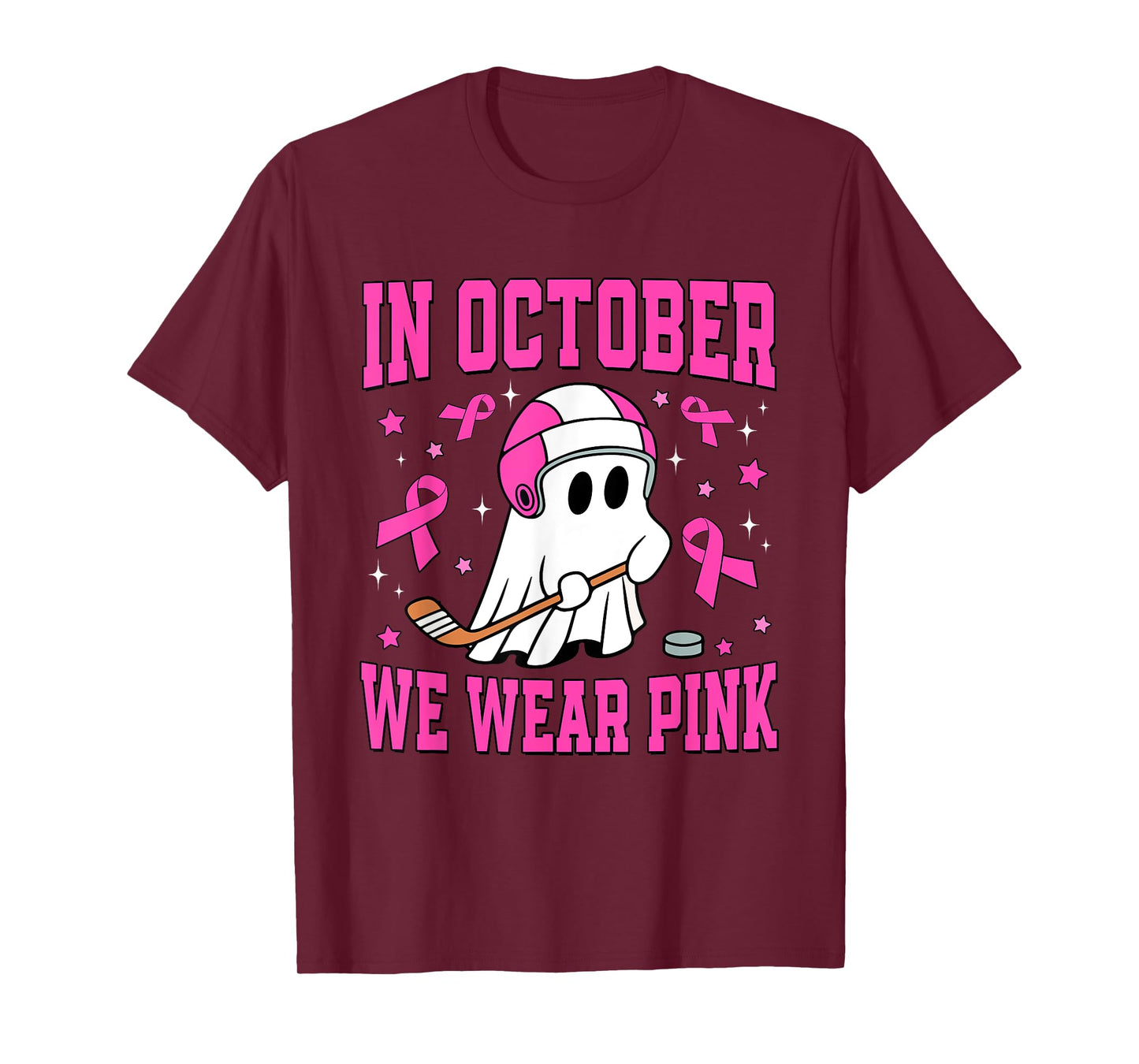 In October We Wear Pink Ghost Hockey Breast Cancer T-Shirt