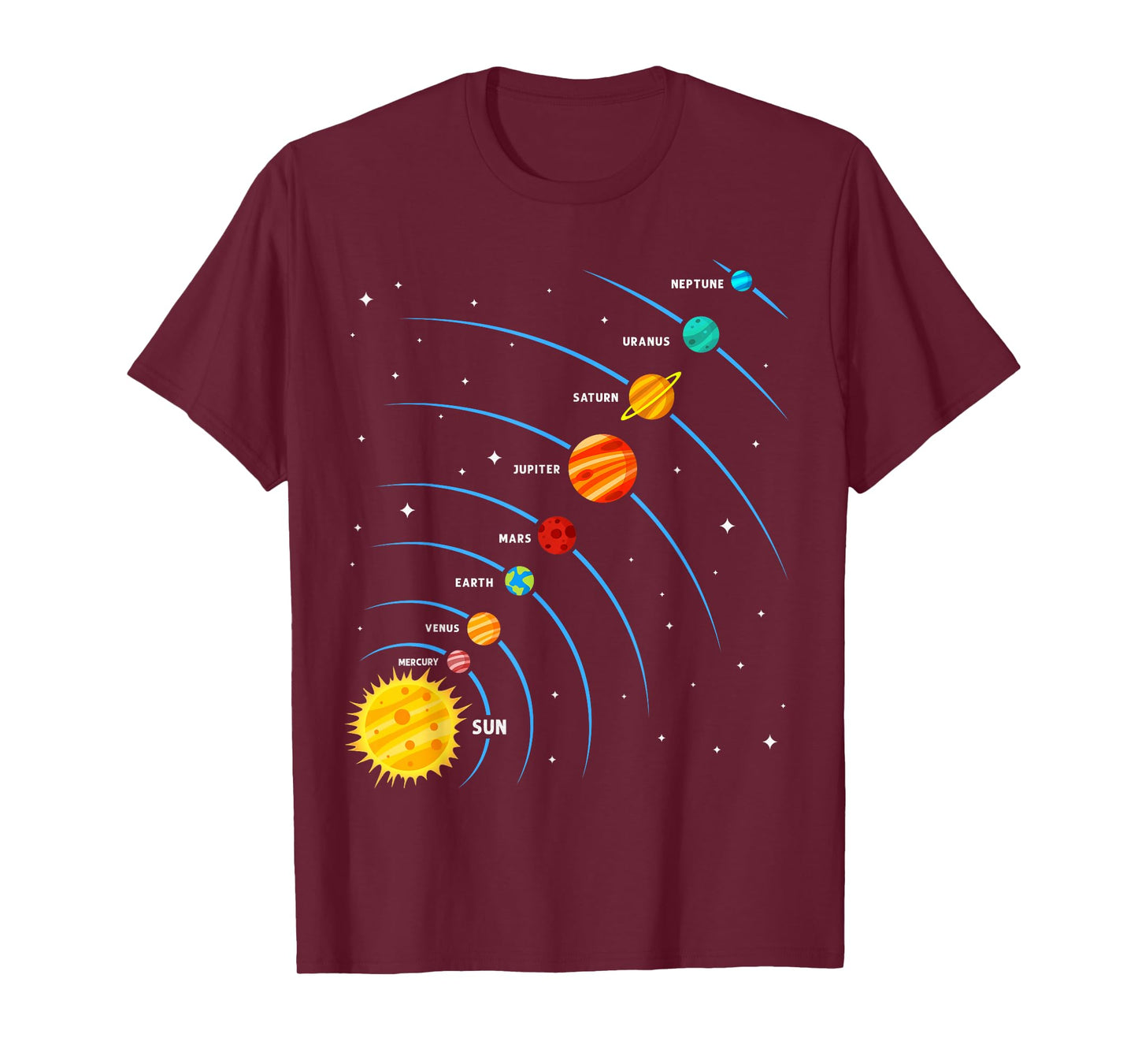 Solar System Colorful Space Planets Educational Kids T-Shirt
