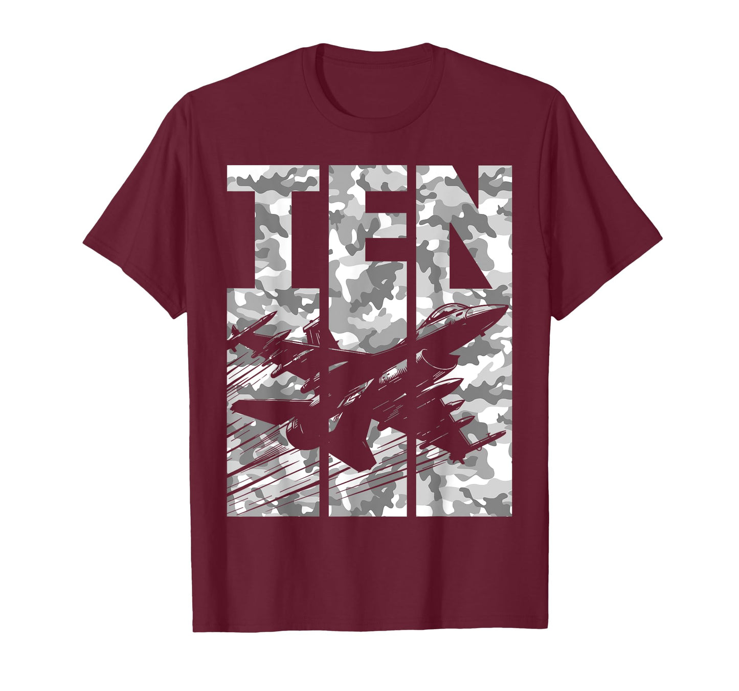 Military Fighter Jet Camo Ten Year Old Boys 10th Birthday T-Shirt