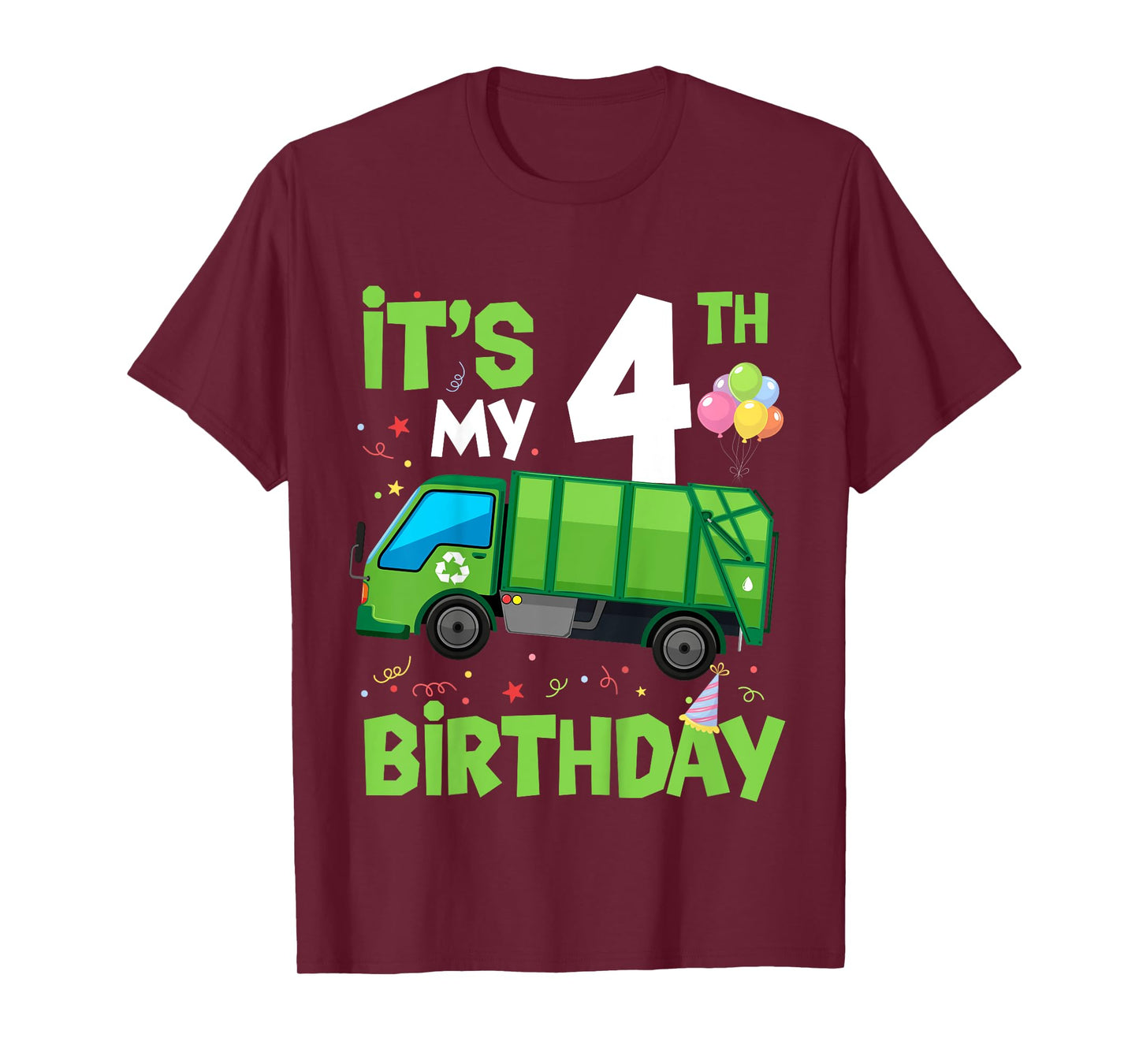 Kids It's My 4th Birthday Garbage Truck 4 Year Old Birthday Boy T-Shirt
