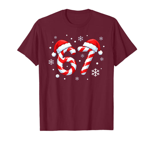 Viral 67 Candy Cane Six Seven Meme Santa Holiday Kids Humor T-Shirt