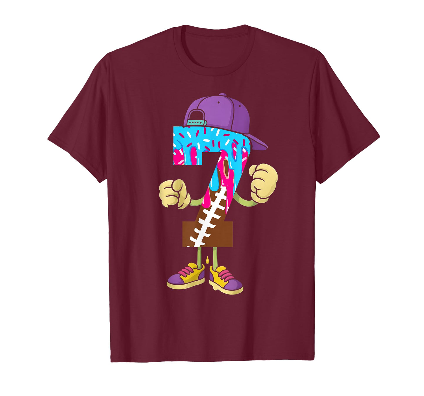 Football 7 Year Old Ice Cream Drip 7th Birthday Boys T-Shirt