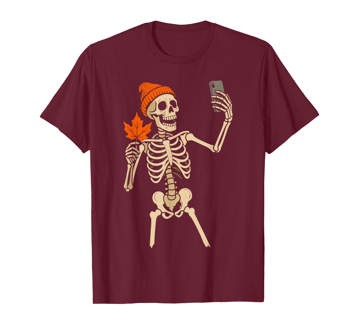 Skeleton Selfie Fall Autumn Men Women Kids Funny Halloween T-Shirt