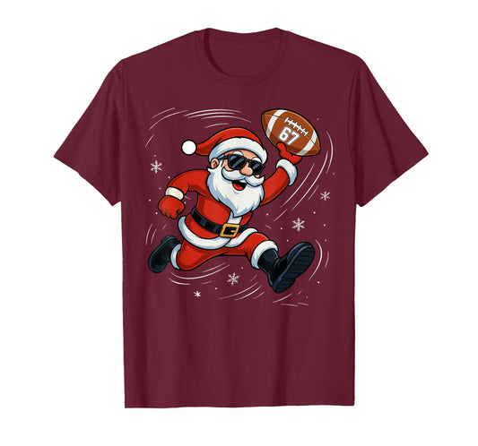 Funny American Football Santa 67 Christmas Xmas Pajamas Boys T-Shirt