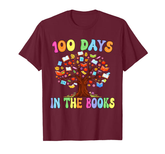 100 Days in The Books Colorful Teacher Tree Design T-Shirt