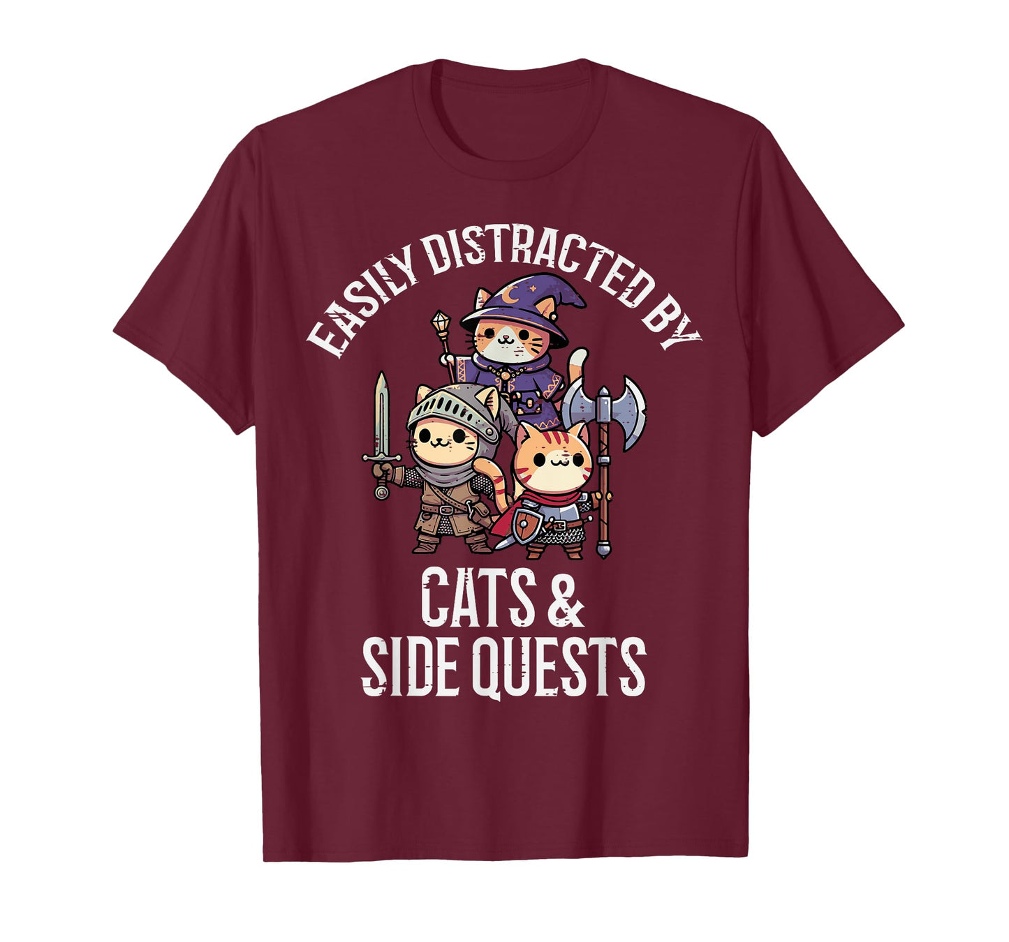 Gamer Easily Distracted By Cats Side Quests Men Boys Kids T-Shirt