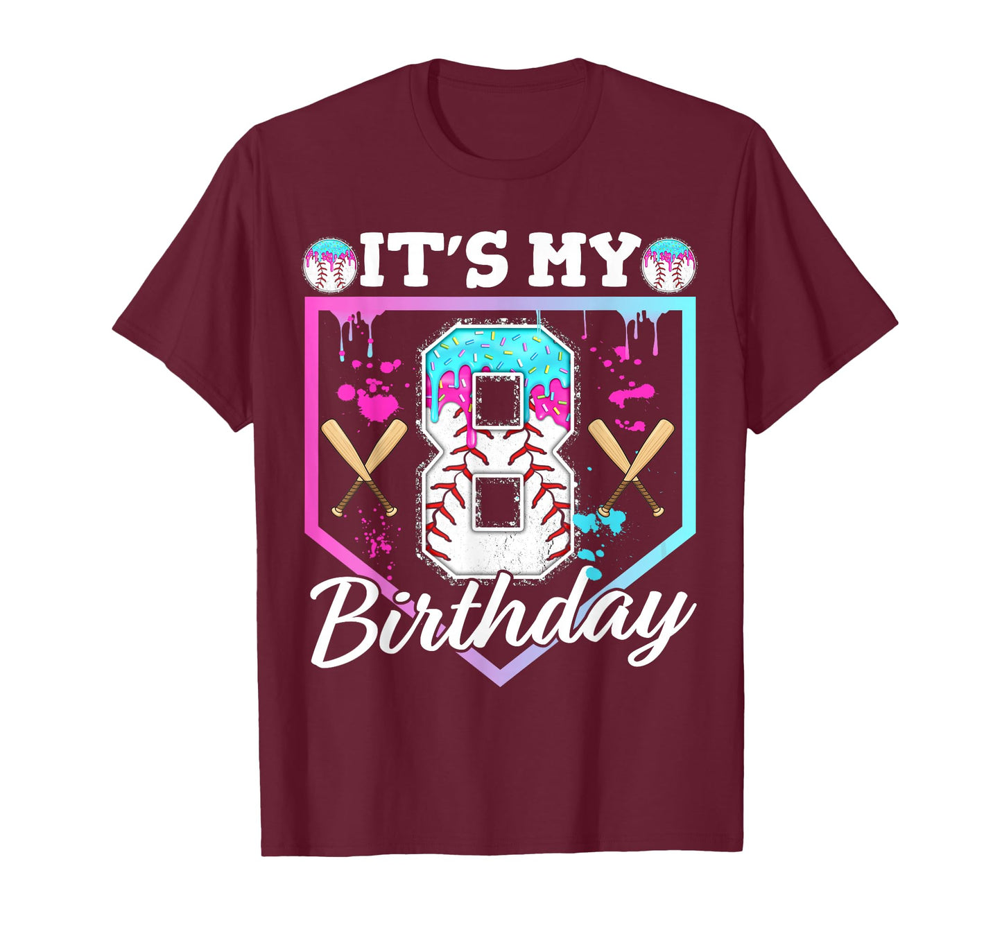 Baseball Drip 8 Year Old Ice Cream 8th Birthday Boy Dripping T-Shirt