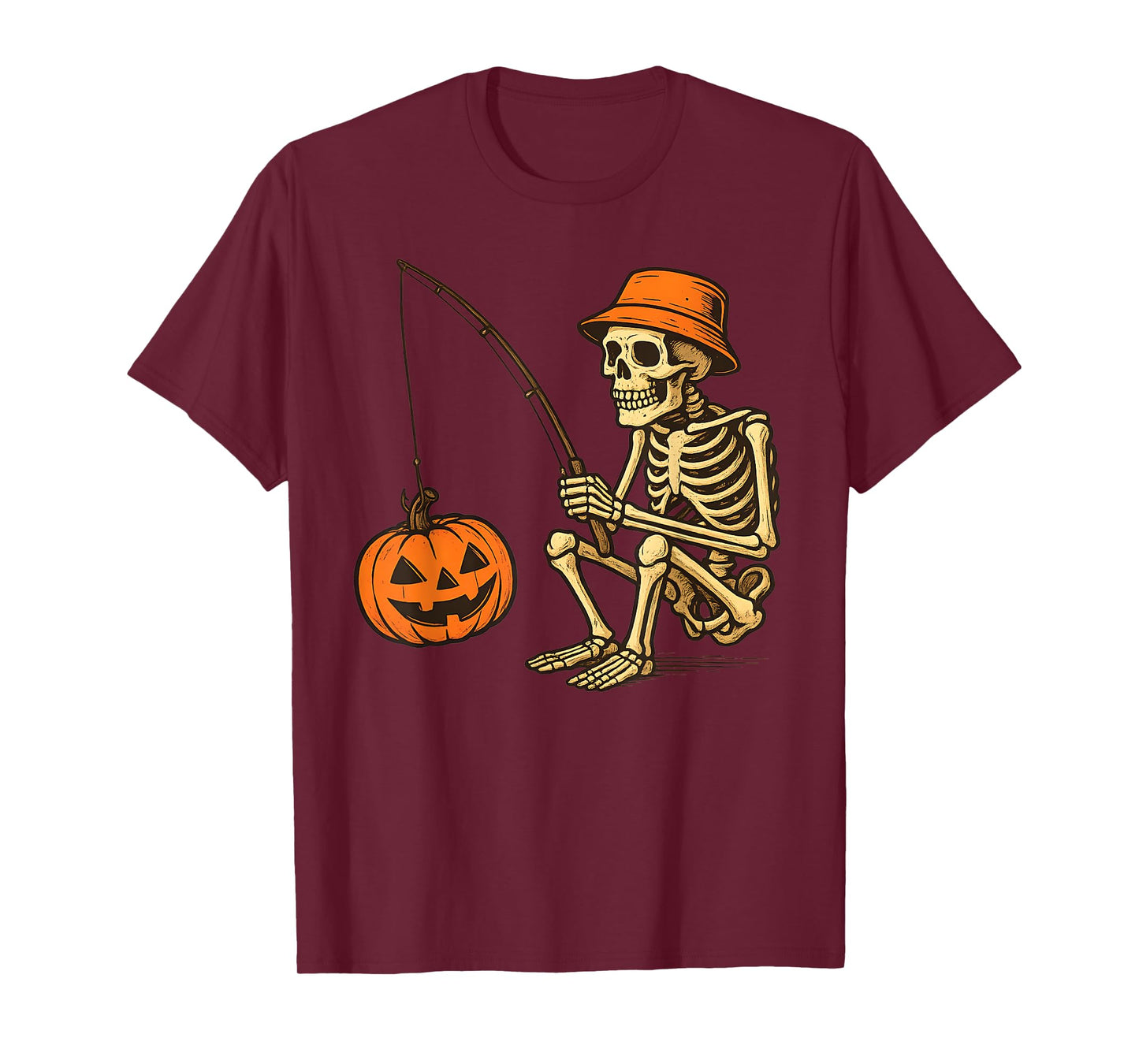 Funny Fishing Halloween Costume Skeleton Men Dad T-Shirt