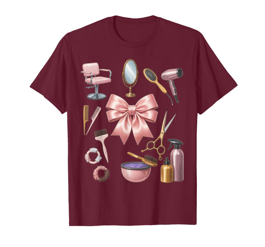 Coquette Ribbon Barber Cosmetology Hair Salon Hairdresser T-Shirt