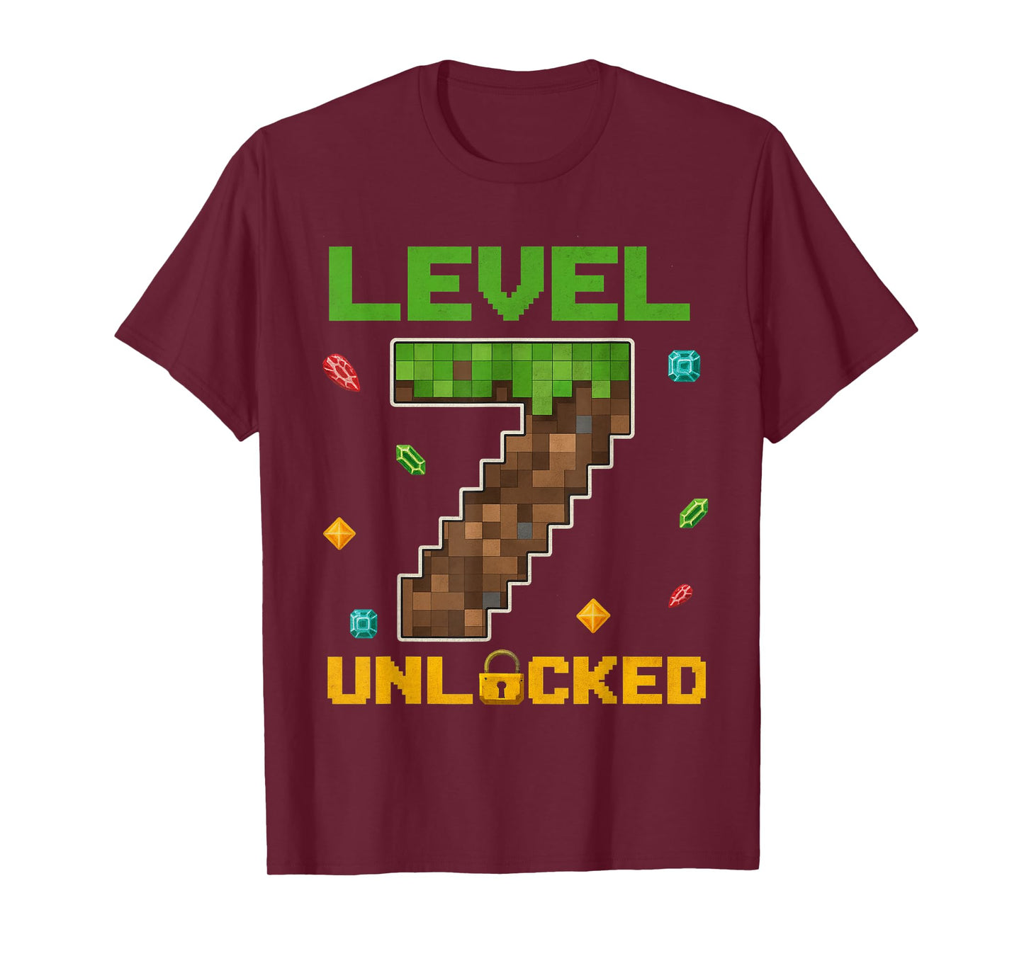 Retro Pixel Level 7 Unlocked Birthday Gamer Gift for Kid Boy T-Shirt