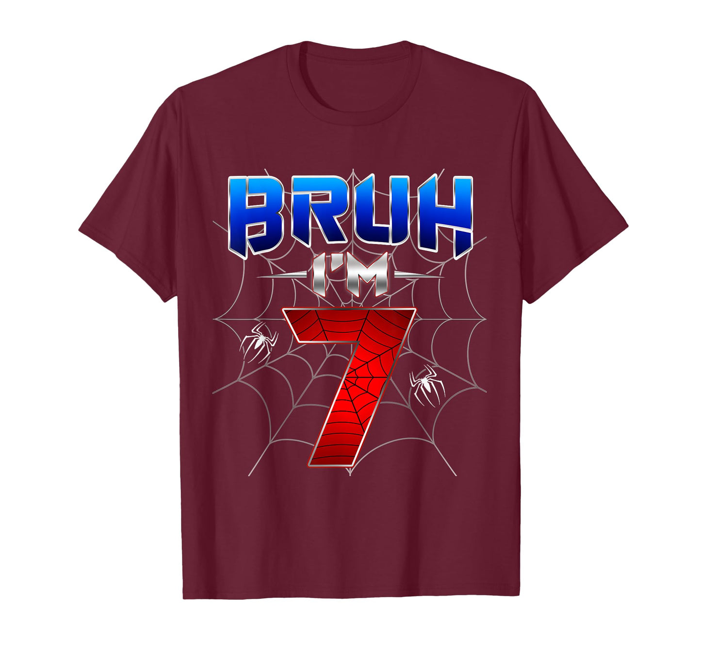 Bruh I'm 7 Year Old Birthday Spider Web Kid Boy 7th Birthday T-Shirt