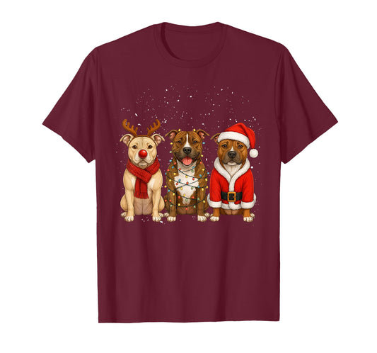 Pitbull Christmas Reindeer Xmas Santa Pittie Dog mom Kids T-Shirt