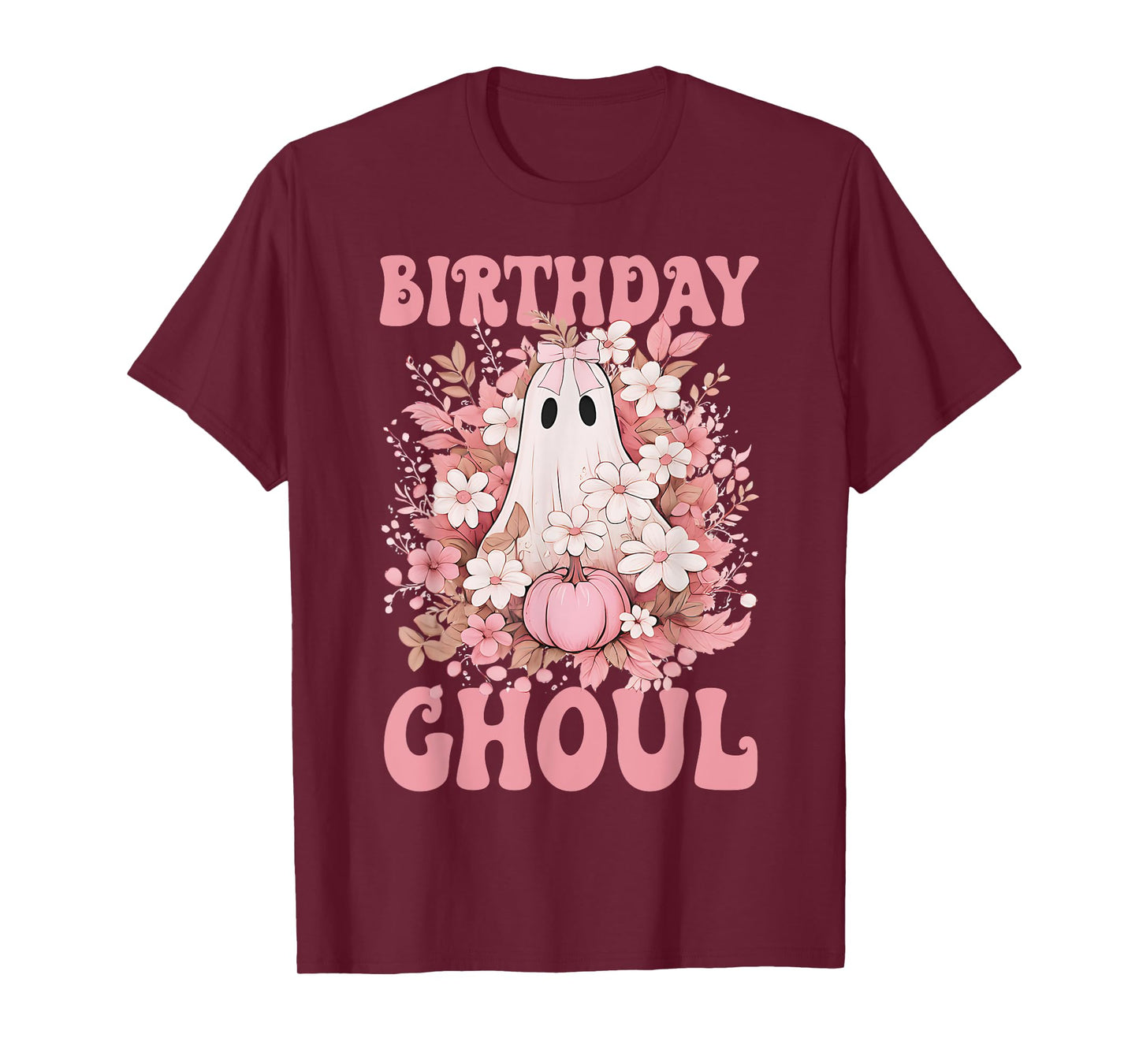 Birthday Ghoul Floral Ghost Bow Halloween Birthday Girls T-Shirt