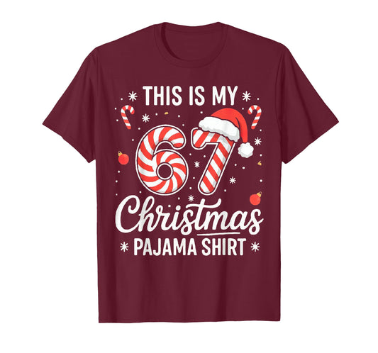 Funny 67 6 7 Six Seven Christmas Cute Candy Cane Xmas T-Shirt