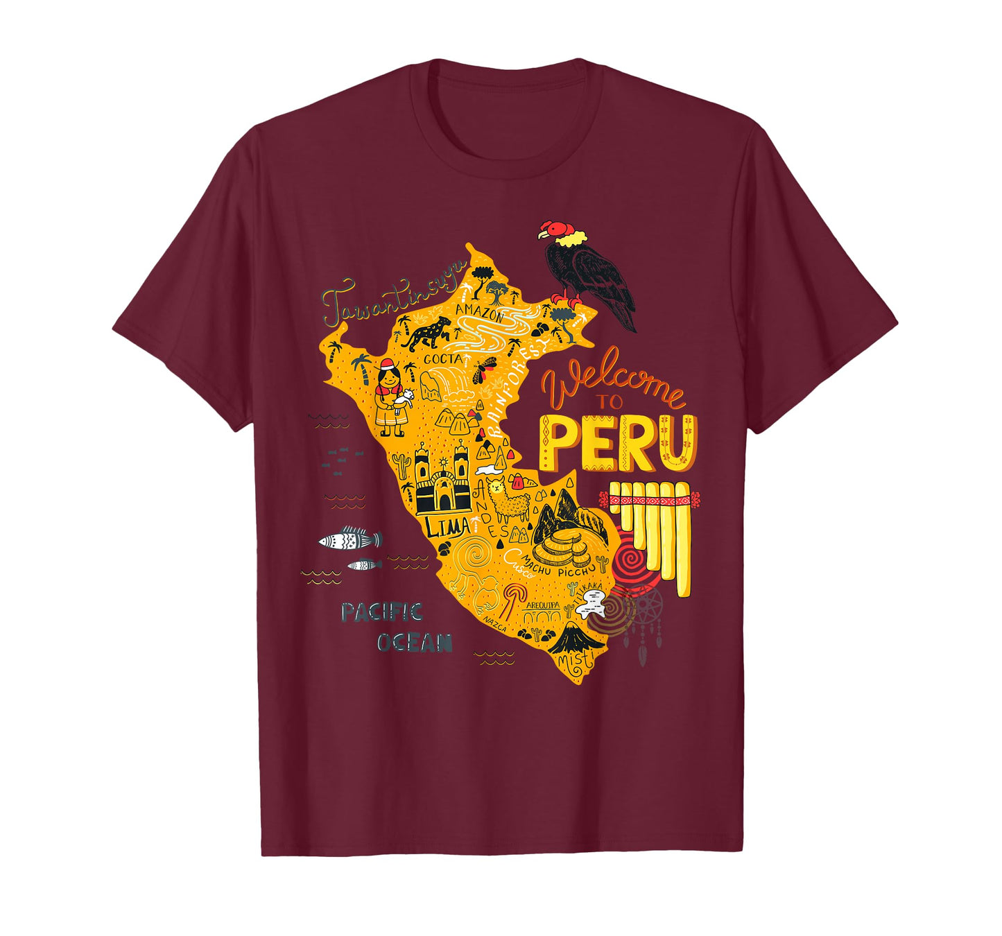Travel Peru Map Lima Machu Picchu Cusco Family Vacation Tee T-Shirt
